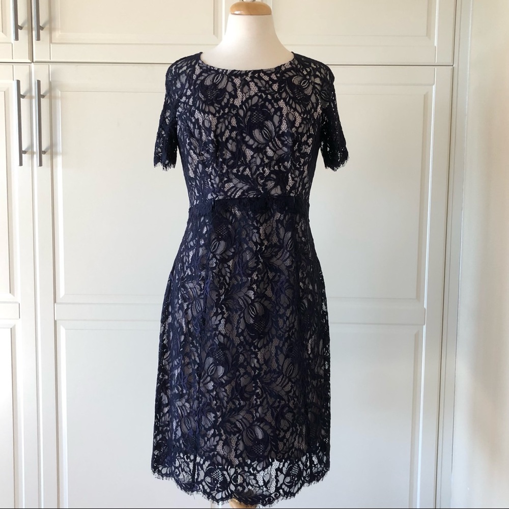 Seraphine Luxe Maternity Nursing Breastfeeding Cocktail Dress Navy Lace Size 6.